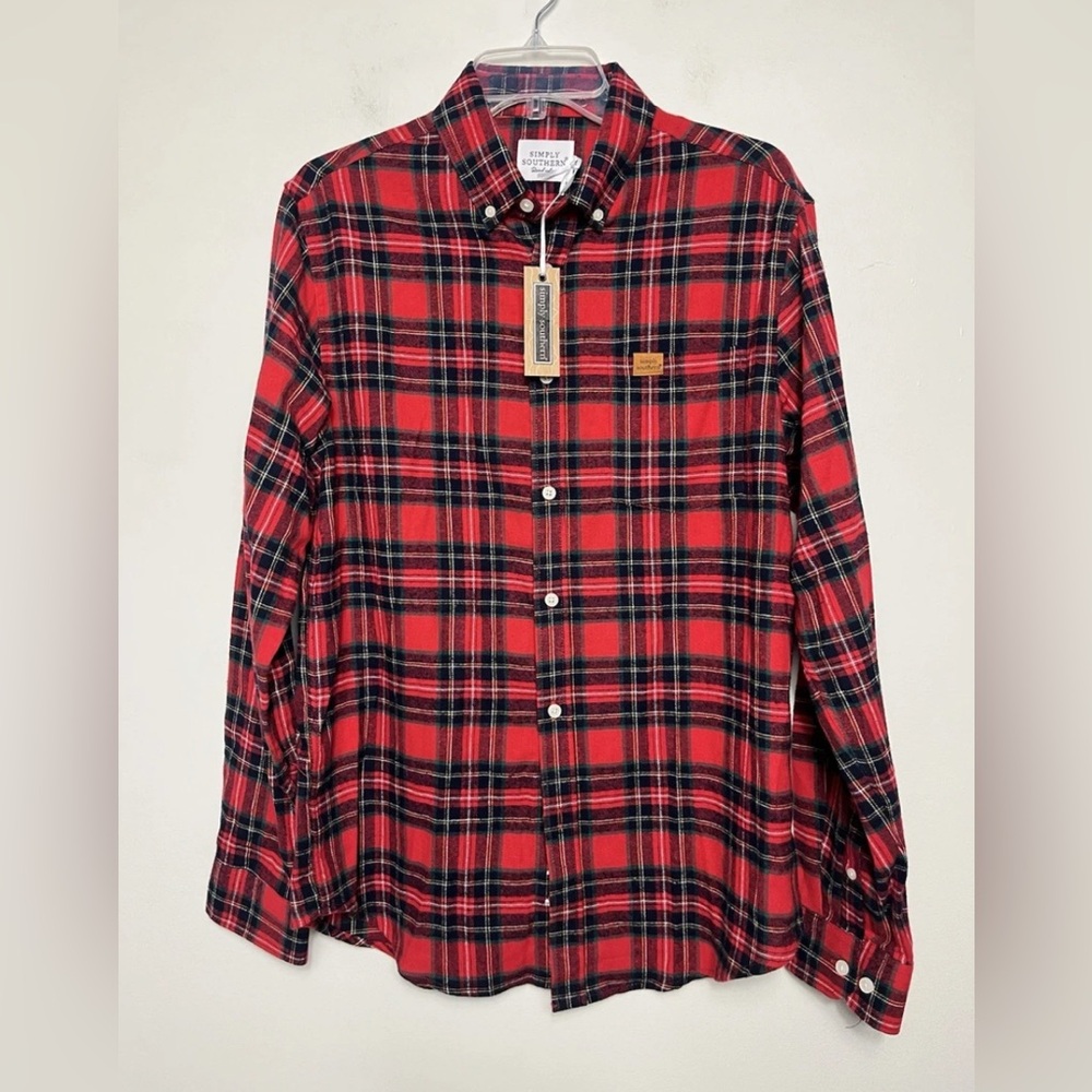 Simply Southern Mens Flannel Plaid Button Down Shirt Medium